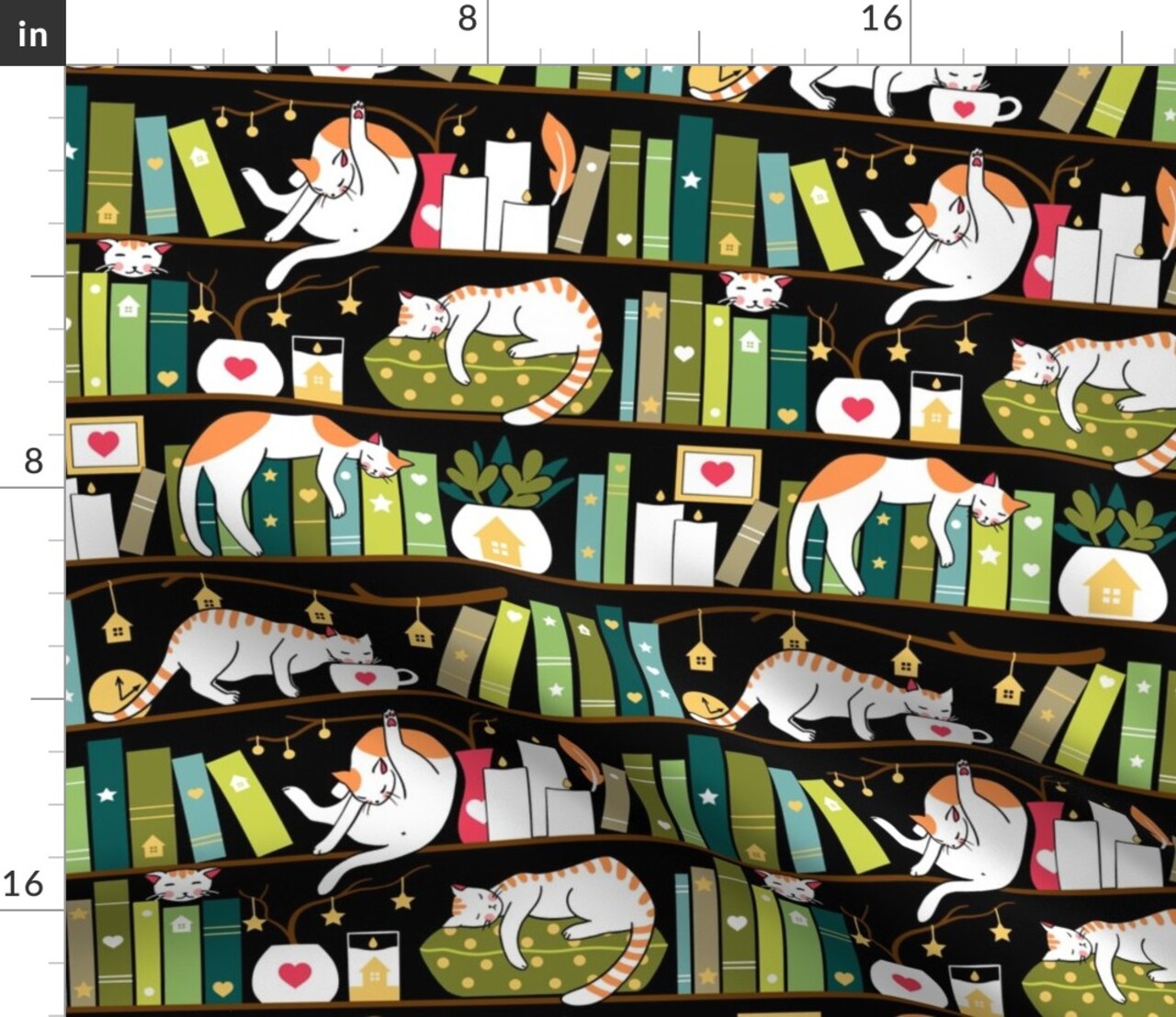 Library Cats Cat Book Candle Bookshelf Hygge Books Cute Home Pet Custom Printed Fabric by Spoonflower Various Fabrics by the Yard or Fat Quarter